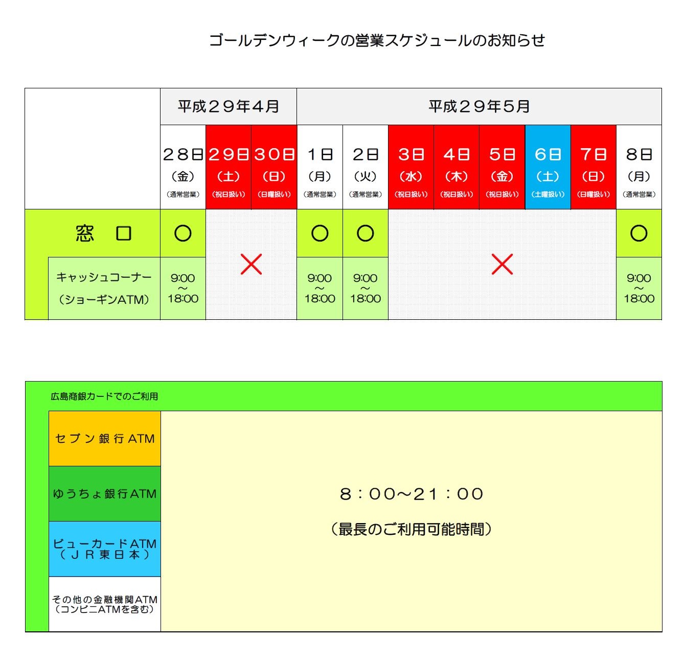 ２０１７年GW稼働日